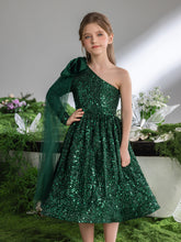 Tween Mädchen-Partykleid mit One-Shoulder-Schleife und Pailletten